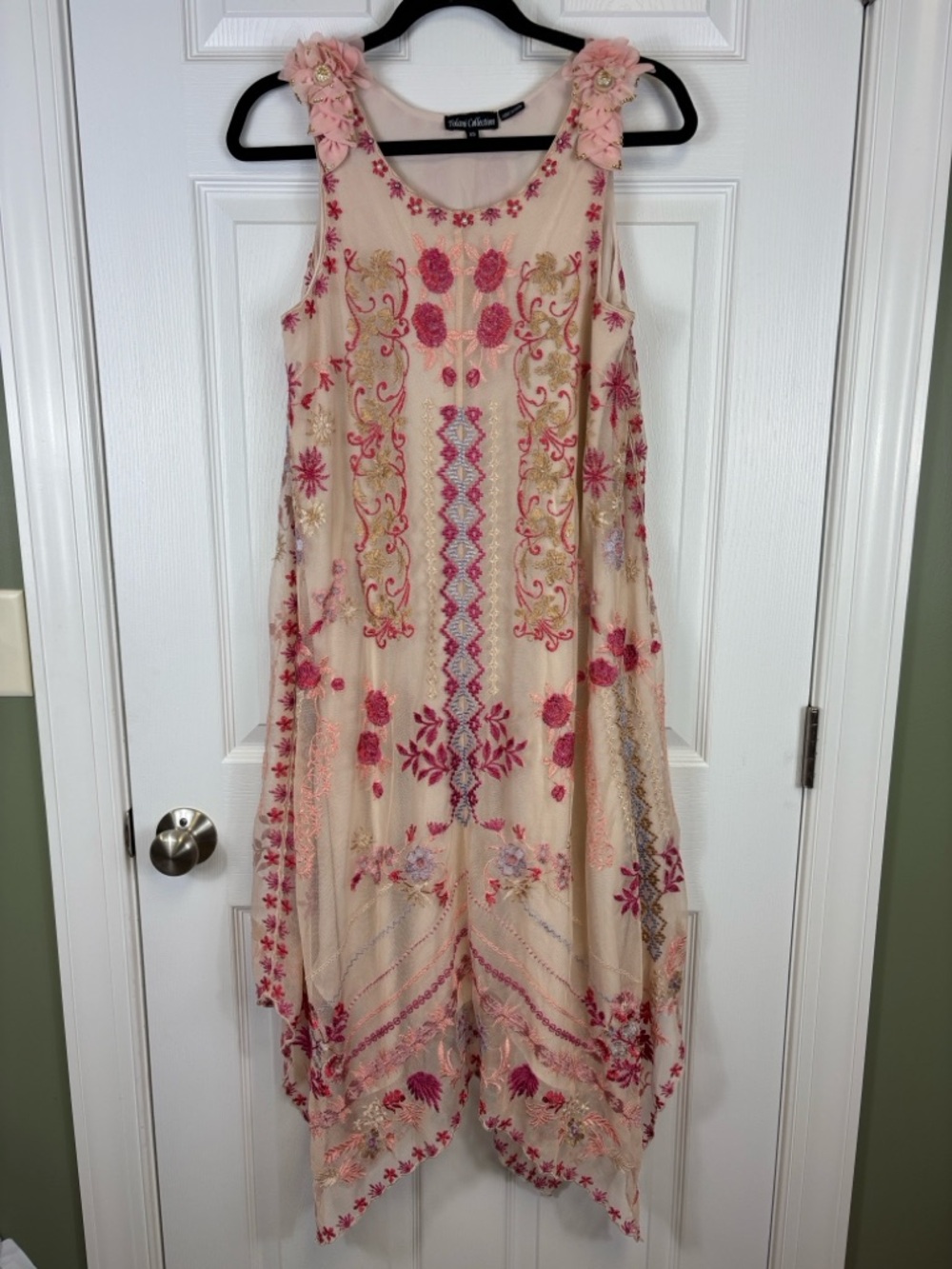 Tolani collection pink sleeveless embroidered dress sz xs